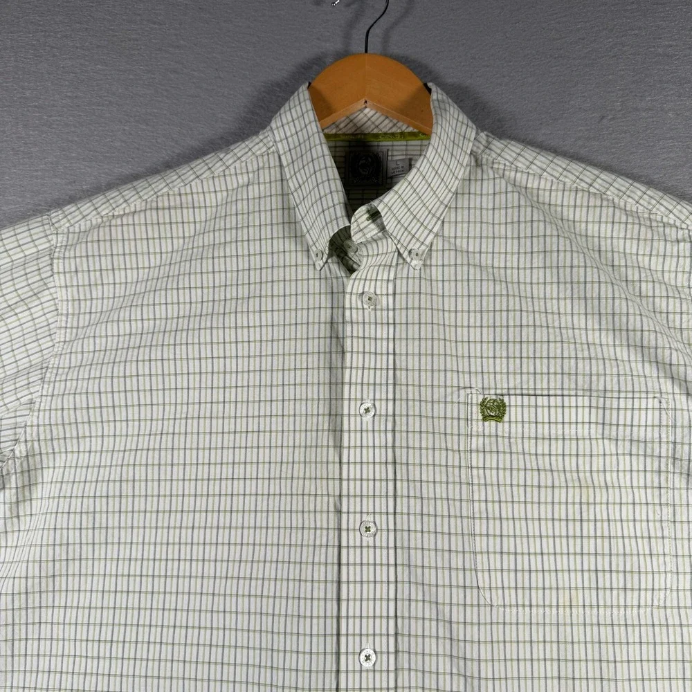Cinch Mens Green White Micro Check Plaid Button Down Shirt Large MT10321111